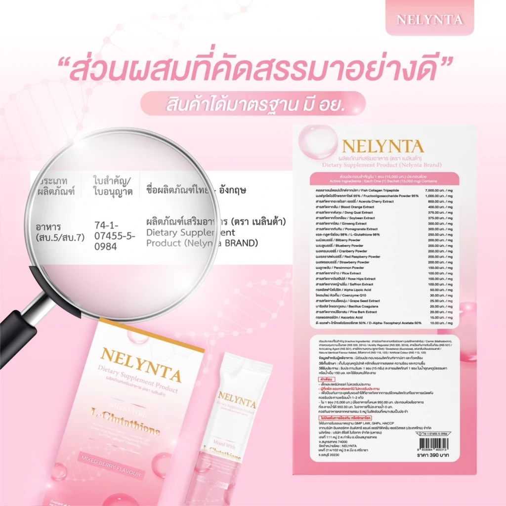 ส่วนประกอบผลิตภัณฑ์เสริมอาหาร Nelynta ผ่านการรับรองจาก อย.